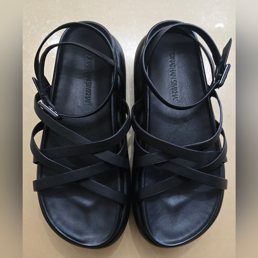 Jonathan Simkhai Black Crisscross Leather Gladiator Sandals